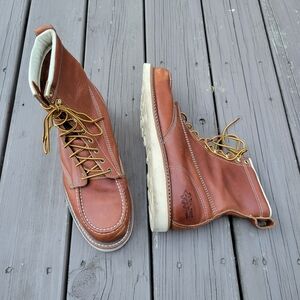 Vintage 90s y2k Field & Stream Whiskey Brown Leather Classic Moc Toe Boots 11.5